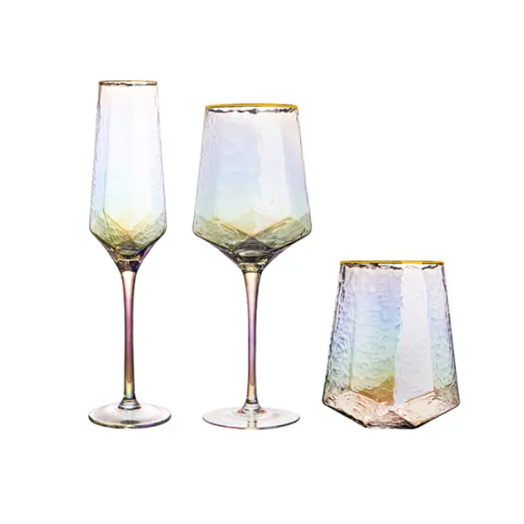 European style diamond red wine glass wholesale champagne glass with golden rim stripes lead-free crystal glass goblet wine Cup