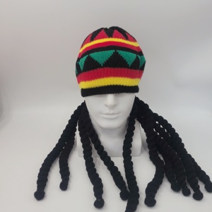 Bonnet en tricot 100% acrylique avec broderie à la main style dreadlocks <span class=keywords><strong>Rasta</strong></span>, fausses dreadlocks, style reggae, casquette rayée, pour hommes et femmes, chaud pour l'hiver, costume - Product Image 4