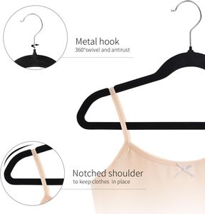 Wholesale Premium 50 Pack <b>Black</b> Nonslip Velvet Flexible ABS Metal Clothes Hangers Single Colorful Customizable Modern Wardrobe - Product Image 3