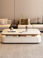 Table Basse et Meuble TV Minimaliste Moderne Luxe Léger 2026 avec Plateau en Quartz et Cadre en Bois, Aucun Assemblage Requis, Espace de Rangement
