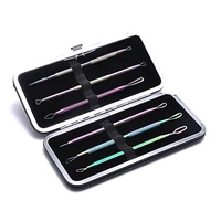 Kit de 6 outils pour éliminer les points noirs et les boutons, en acier inoxydable forgé à la main, couleur arc-en-ciel, avec sac en PU, écologique, ISO