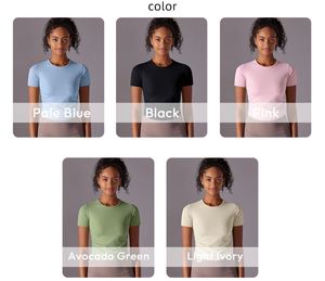 Nueva Camiseta de manga corta deportiva de alta elasticidad ajustada de Color sólido para correr, Fitness, Yoga, traje, Top para mujer - Product Image 3