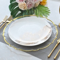Assiettes en Porcelaine Fine, Base Blanche de Luxe, Motif Floral Doré, Service de Table en Céramique pour Mariage, Fête, Hôtel, Restaurant
