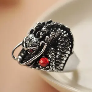 Brave Light Punk Vintage Style Stylish Finger Rings Jewelry Steel Casting China Dragon Animal Zodiac Ring Men Gift