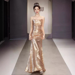 gold sequin dress formal Mermaid Long Sleeve Rose Gold Sequin Dress