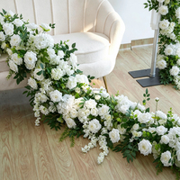 Chemin de table de banquet de luxe vert sauge royal en mousse, roses et hortensias, 200x40cm, fournitures de décoration de mariage, fleurs de sol pour mariage