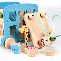 Juguete de Autobús de Madera 5 en 1 al por Mayor, Juguete Educativo Montessori, Juguete de Aprendizaje Cognitivo para Niños, Regalo Preescolar