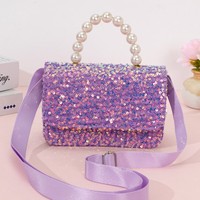 Sac fourre-tout bandoulière mignon pour filles, couleur unie, à paillettes, avec poignée en perles, en polyester, pour l'exportation
