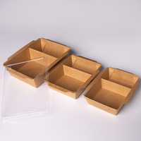 Wegwerp groothandelsverpakking waterdicht 2 compartimenten fastfood schaal kraftpapier salade voedselbox met PET deksel