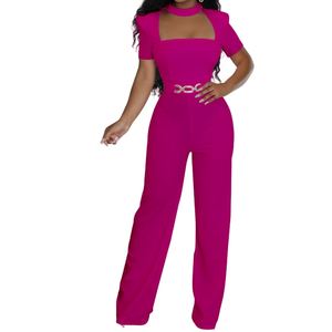 Mono elegante de mujer con cuello tipo bufanda, manga corta y pierna ancha, a la moda - Product Image 1