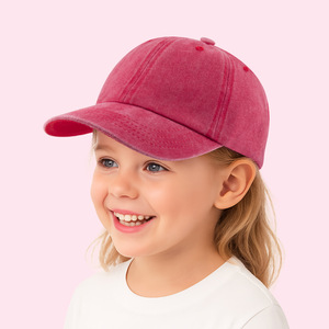 Washed Cotton Baseball Cap For Kids 2-7 Years Sun Protection Adjustable Unisex Denim Hat With Embroidery Option - Product Image 4