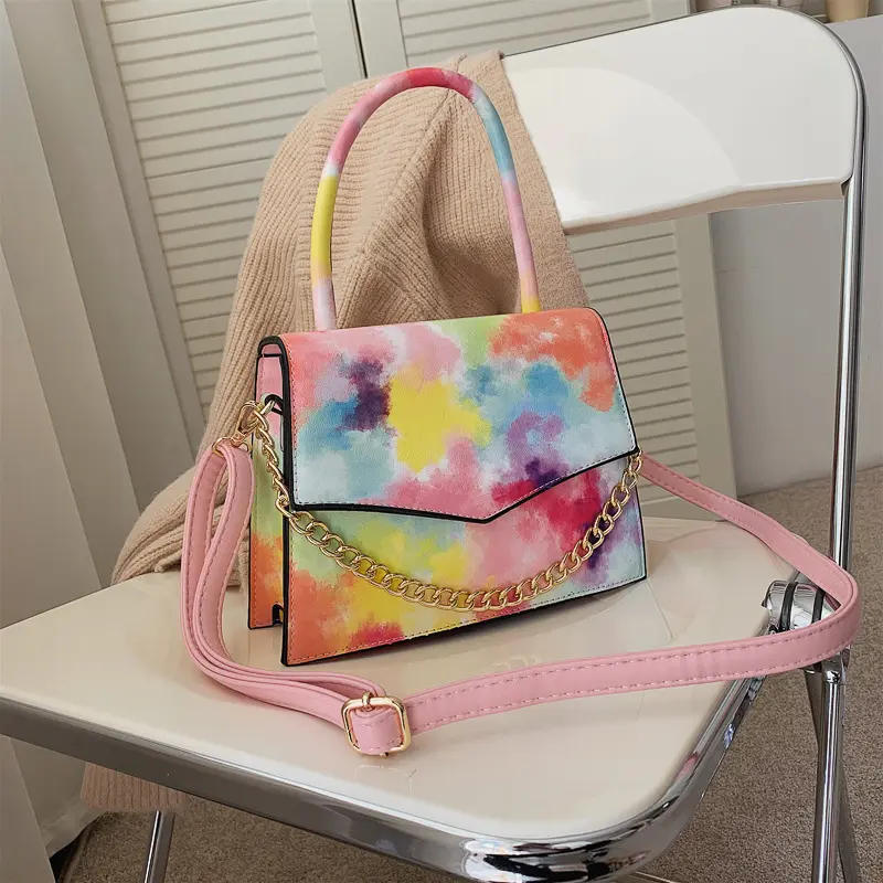 Осень-зима 2021, новая Радужная женская сумка градиентного цвета, цветная сумка, повседневная текстурная маленькая квадратная модная сумка-мессенджер