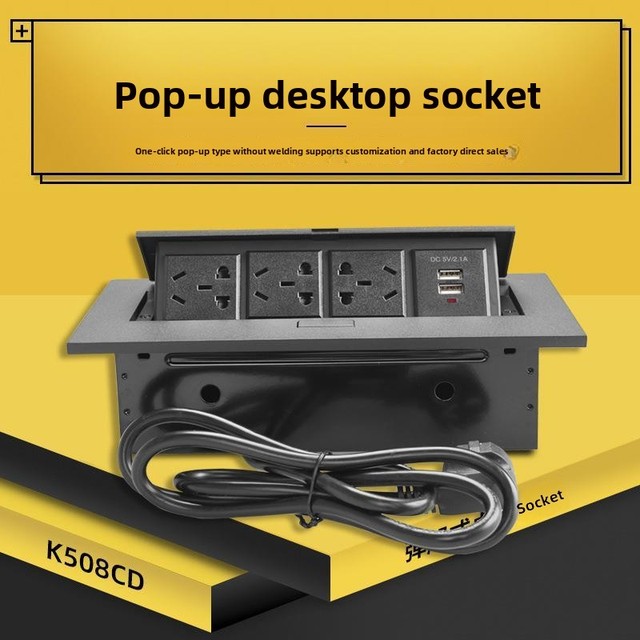 Desktop Aluminum Alloy Pop-Up Cable Management Box Multifunctional Compliant US UK Standards Hidden Desk Office USB+C Socket