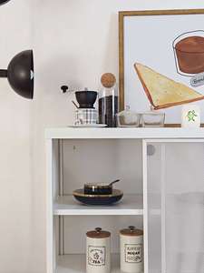 モダンな白い北欧風コンソールスタイルの金属製キャビネット、リビングルーム家庭用スライドドア付き - Product Image 3