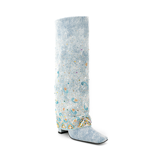 WETKISS-<span class=keywords><strong>Botas</strong></span> altas hasta la rodilla para mujer, zapatos vaqueros de talla grande personalizados, <span class=keywords><strong>con</strong></span> tacón alto de bloque, pantalones vaqueros azules <span class=keywords><strong>con</strong></span> cristal - Product Image 2