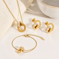 Ensemble de bijoux pour femme en acier inoxydable 316L, 3 pièces : collier double anneau, boucles d'oreilles clous, bracelet jonc - Cadeau de mariage, usage quotidien