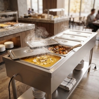 Bain-marie électrique en acier inoxydable - Chauffe-plats de table - Serveur de buffet commercial à 5 bacs - Station de service de soupes chaudes pour la restauration