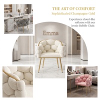 Nouvelle conception, chaise de salon de beauté, de manucure ou de salle à manger, durable, moderne, minimaliste, en velours, avec pieds dorés et dossier 3D en forme de bulle, pour salon.