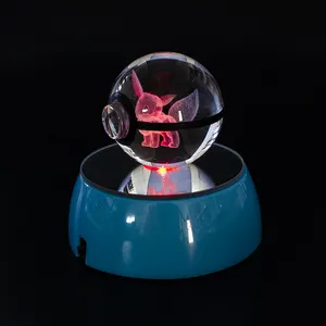 Personaliseer Custom K9 3d Lasergravure Gesneden Foto Logo Crystal Ball Groothandel 80Mm Poke Crystal Ball Met Led Base