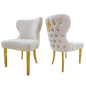 Bộ Phòng Ăn Chân Sau Bằng Thép Không Gỉ Thiết Kế Sang Trọng Lưng Sư Tử Nhung Có Nút Tùy Chỉnh Bộ 6 Ghế Ăn - Product Image 5