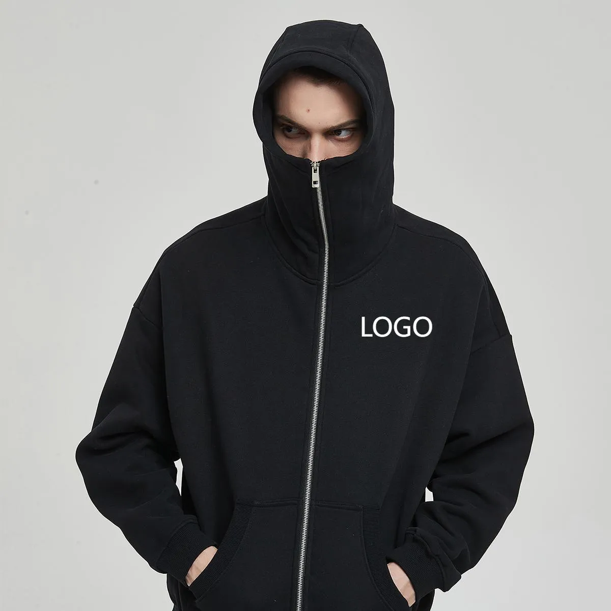 Custom Face Washed 360 gsm Hoodie Hoody Oversized Face Washed Hoodie High Mock Neck Jacket for men