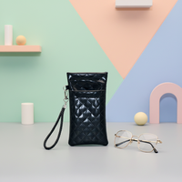 Étui à lunettes portable en cuir PU souple à double couche avec fermeture éclair et sangle, pochette de rangement étanche pour lunettes