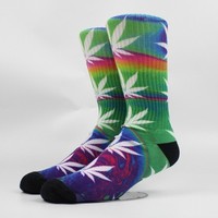 Vente en gros de chaussettes de haute qualité avec impression numérique 3D de feuille de plante de mauvaise herbe d'érable colorée sport avec logo personnalisé