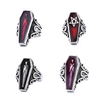 Bague Cercueil Portrait Vampire Vintage en Acier Inoxydable pour Hommes - Bijoux Gothiques en Acier Inoxydable
