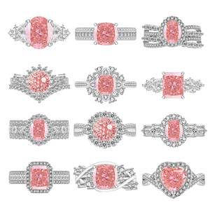 Bestselling Trendy Fine Jewelry Copper Full Diamond Pave Pink Sapphire Zirconia High Carbon Ring Women - Product Image 1