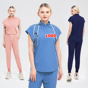 Combinaisons médicales unisexes personnalisées avec logo, manches courtes confortables, pour spa, clinique, infirmière, hôpital, salon de beauté, polyester et élasthanne - Product Image 1