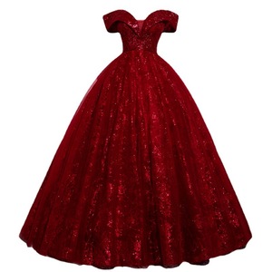 Red Off Shoulder Ball Gown Long Evening Dress Wine Red Elegant Formal Wear For Events And Art Exams - Product Image 5