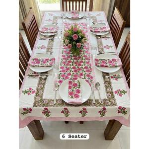 Modern Hand Block Printed 100% Cotton Dining <b>Table</b> <b>Cover</b> with Napkins for 6 Seater - Product Image 3