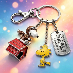 Porte-clés rouge vif en alliage métallique avec breloque de dessin animé pour cadeau ou usage personnel - Product Image 1