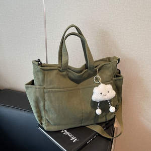Sac à main grande capacité pour femme, sac à bandoulière simple en velours côtelé pour femme, sac de voyage à bandoulière - Product Image 1