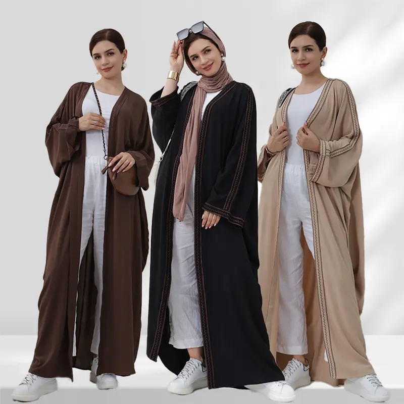 Luxe Dubai Kalkoen Oman Maroc Elegante Custom Kaftan Borduurwerk Bescheiden Jurk Dubai Abaya Vrouwen Moslim Jurk Kimonos Open Abaya