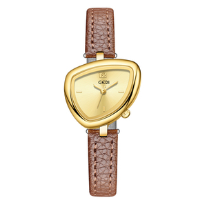 Niche High Sense Ladies Wristwatch <b>Red</b> Black Triangle Irregular Shape New Fashion Genuine Leather Quartz Watch - Product Image 4