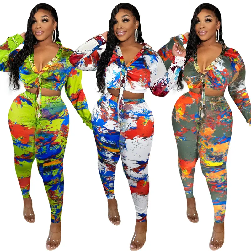 wholesale tie dye print 2 piece pants set womens latex boutique basic clothing 2023 top quality manufacturer custom for retail