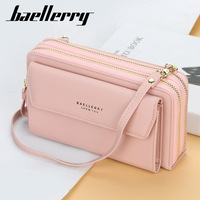 Dompet Wanita Baellerry Gaya Korea Resleting Ganda Kapasitas Besar Tas Selempang Modis Serbaguna Dompet Panjang
