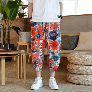 Pantalones Capri Vintage de verano para <span class=keywords><strong>hombre</strong></span>, <span class=keywords><strong>bombachos</strong></span> holgados de estilo chino que combinan con todo, de gran tamaño de cintura elástica <span class=keywords><strong>bombachos</strong></span>, flores sólidas, informales, florales - Product Image 6