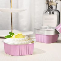 Moules à cupcakes en aluminium rose, mini carrés, avec couvercles, en PET, jetables, de qualité alimentaire, en pulpe moulée