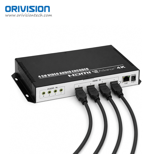 Professional 4-Ch HEVC H.265 HDMI to IP Encoder Support 4K SRT RTMP RTMPS ONVIF with OLED Screen for Multi-Platform Live Stream