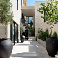 Pot Tanaman Besar Ramah Lingkungan dari Fiberglass Hitam dengan Lapisan Matte, Pot Bunga Modern Minimalis untuk Taman Rumah.