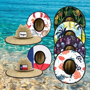 CUSTOM LOGO Youth Men Sun Beach Design Sombreros De Paja Straw Lifeguard Life Guard Straw Hat With Custom Logo