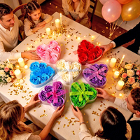 Dekorasi Pesta Hari Valentine Pernikahan yang Indah, Hadiah 6pcs Bunga Sabun Ramah Lingkungan Buatan Tangan, Kotak Hati dengan Pita, Banyak Warna untuk