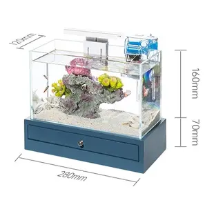 Desktop Aquarium Mini Fishtank mit Holzbox Basis Mini Aquarien