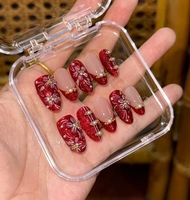 Nouvelles capsules d'ongles en acrylique 3D personnalisables, couvrantes, de luxe, forme amande, avec colle, motif floral marbré violet scintillant pour femmes