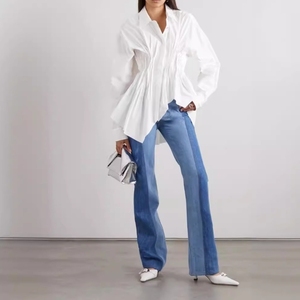 Nouveaux polos à la mode à la mode chemisier en coton creux à manches longues hauts amples chemise blanche femmes - Product Image 4