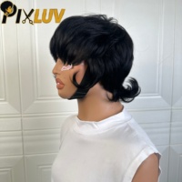 Perruque courte coupe pixie en cheveux humains, vente en gros, sans dentelle, fabriquée à la machine, pré-épilée, cheveux indiens bruts, bouclée, style queue de loup, coupe mullet