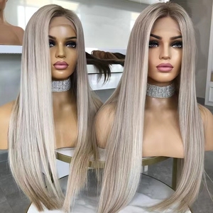 Perruques en cheveux humains européens en gros pour femmes blanches, <span class=keywords><strong>blond</strong></span> <span class=keywords><strong>platine</strong></span> avec mèches, dentelle transparente, sans colle, prêtes à porter - Product Image 3