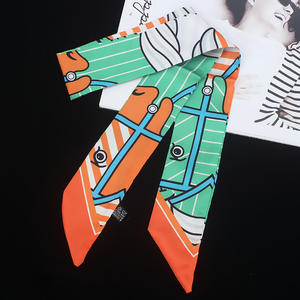 秋冬女性用スカーフビンテージロングカラーブロック馬頭ショールスカーフバッグハンドルリボンヘアバンド新ポリエステル - Product Image 4